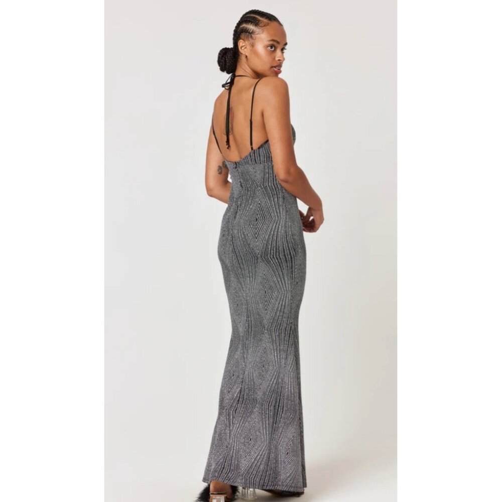 Trixxi Womens Black & White Geometric V-Neck Maxi Dress With Slit Size 1 - Picture 3 of 7